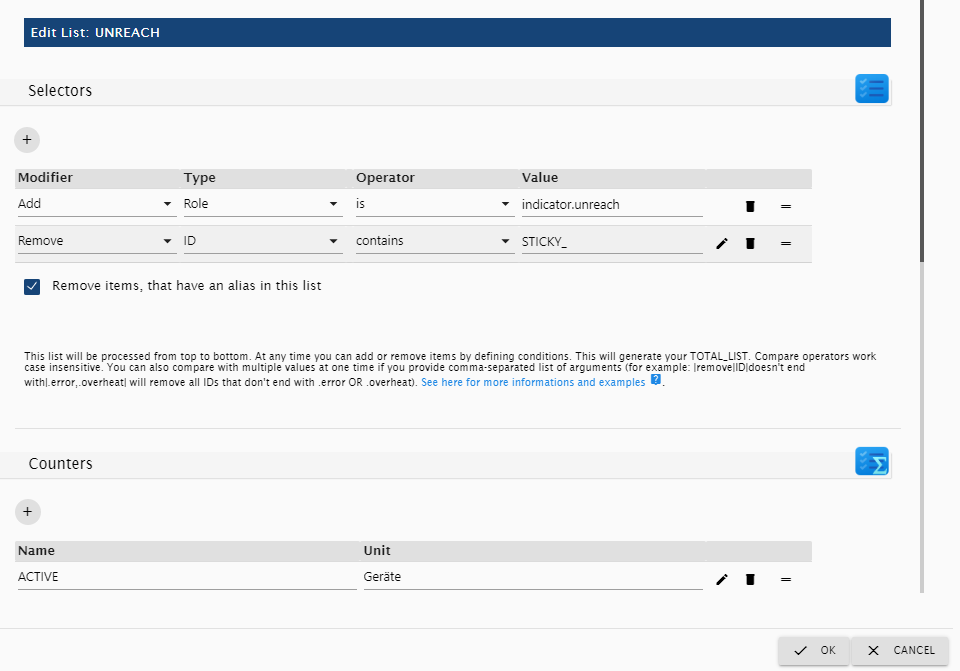 List Edit Unreach