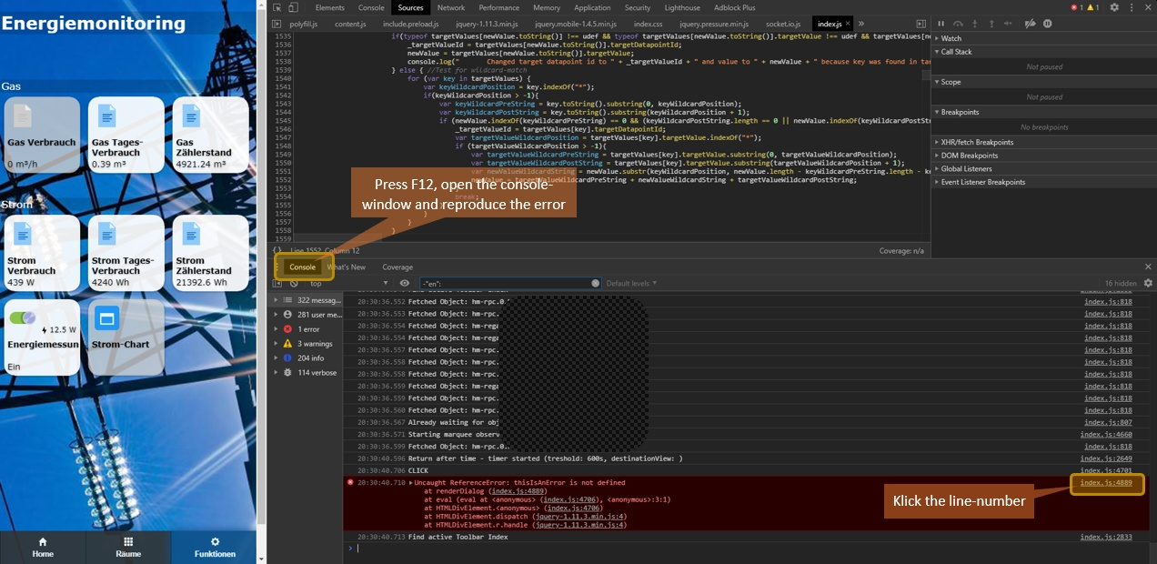 Troubleshooting console window